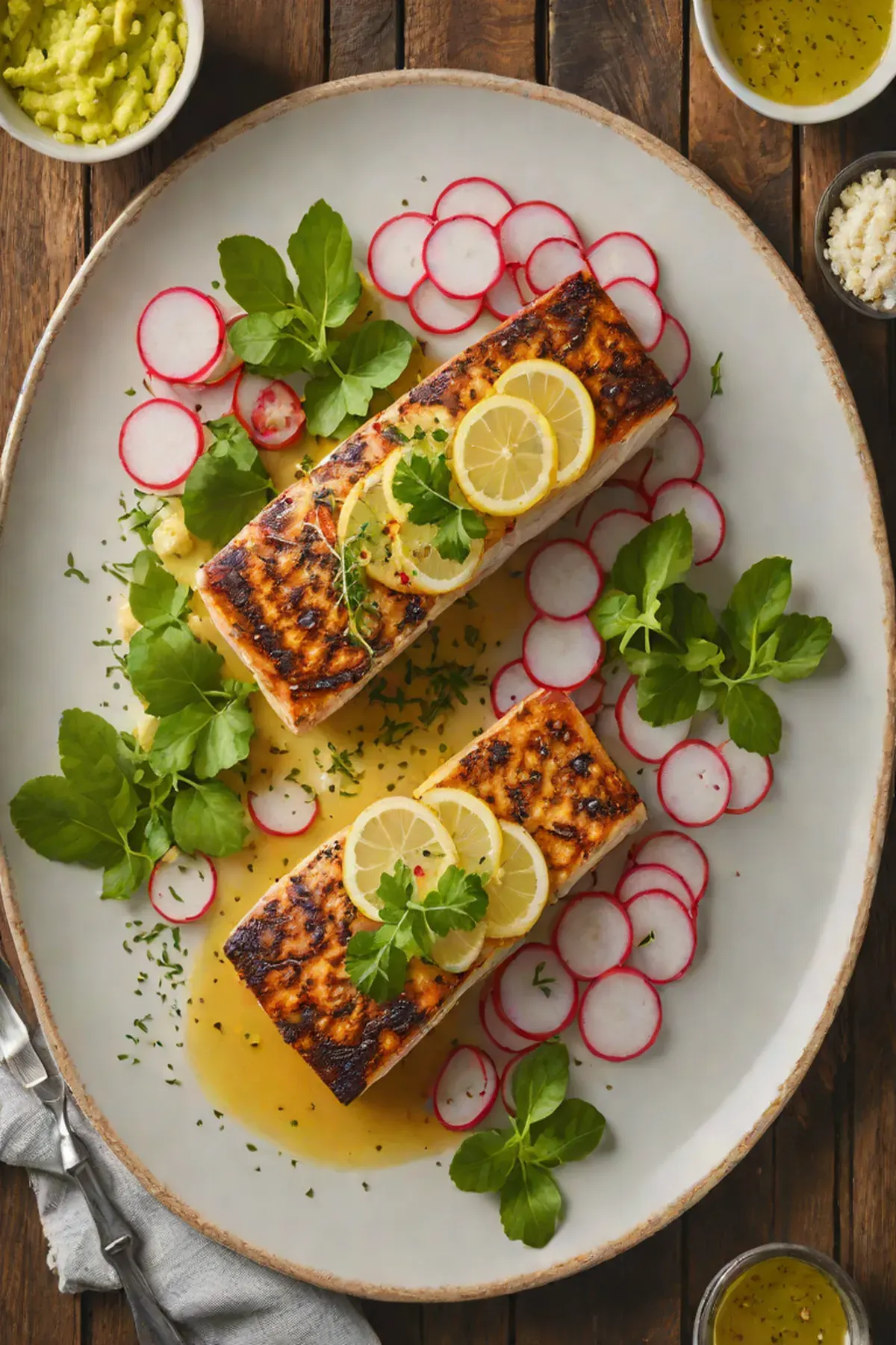 Roasted Mahi Mahi with Radish and Lemon Butter
