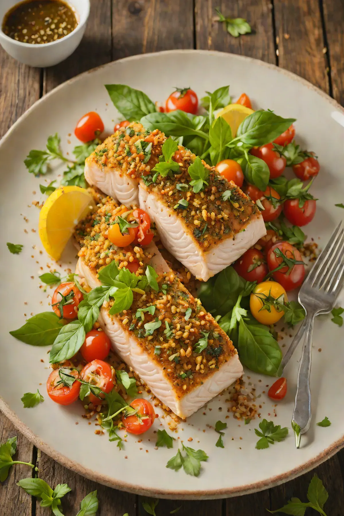 Roasted Mahi Mahi with Tomato and Herb Crust