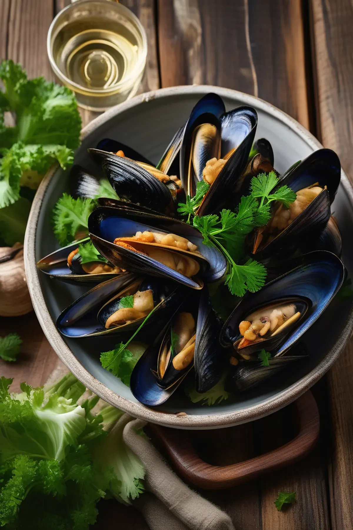 Roasted Mussels with Cabbage