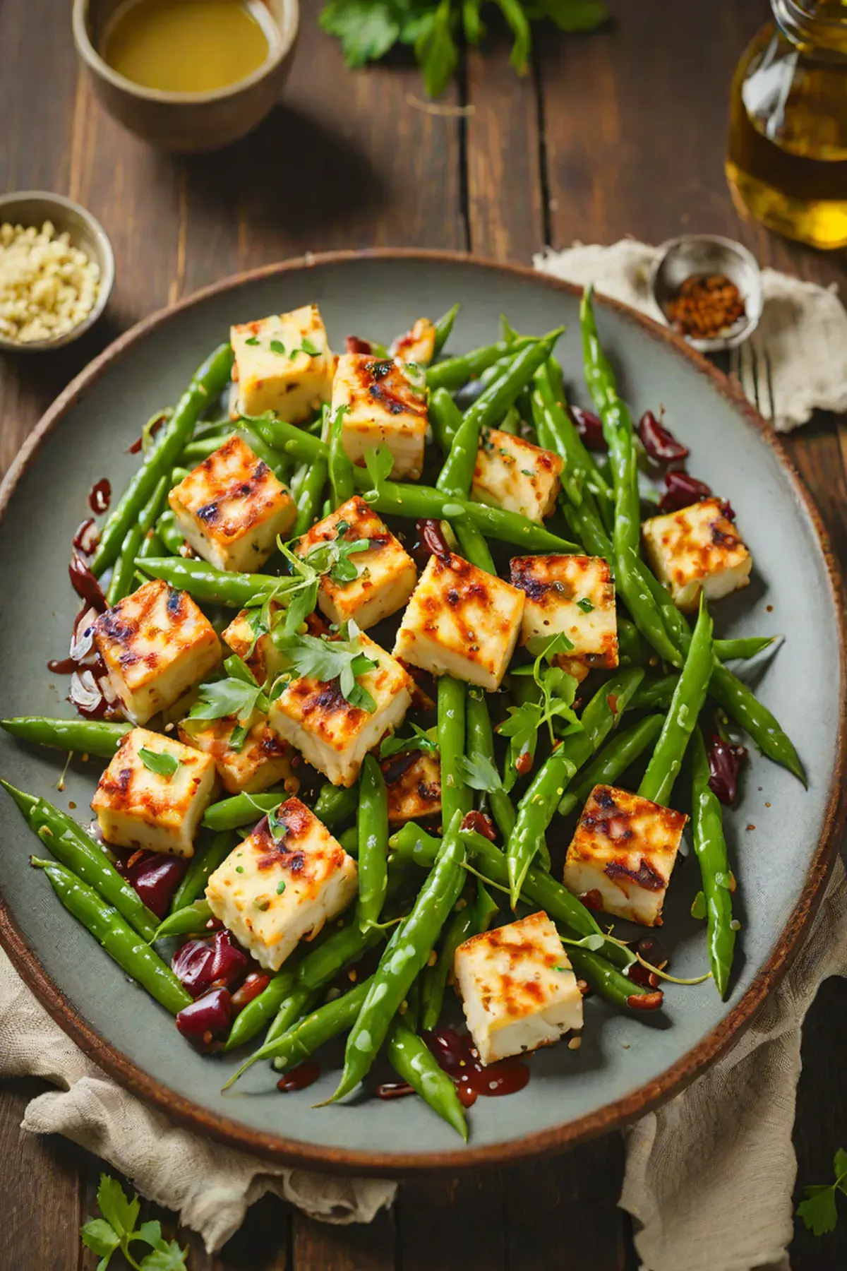 Roasted Paneer with Green Beans