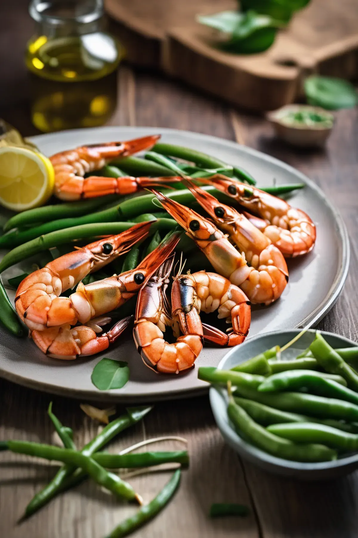 Roasted Prawns with Green Beans and Garlic Butter