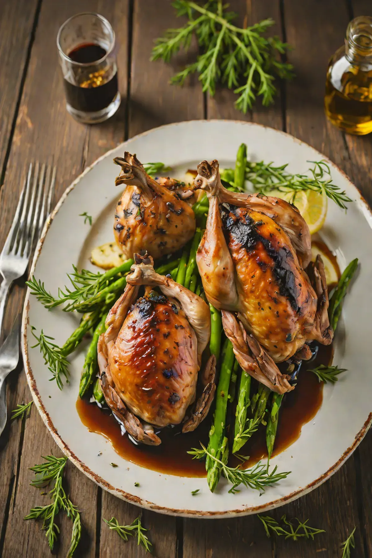 Roasted Quail with Asparagus
