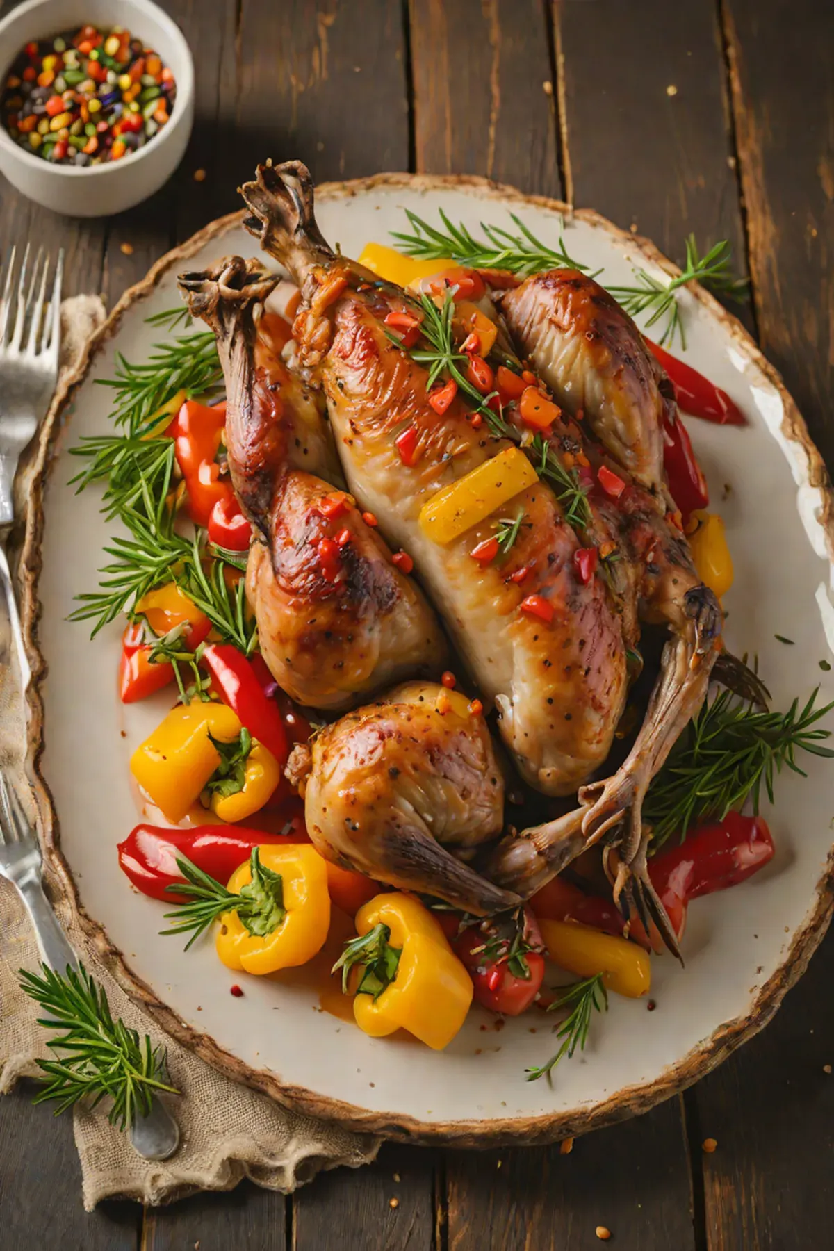 Roasted Quail with Bell Pepper
