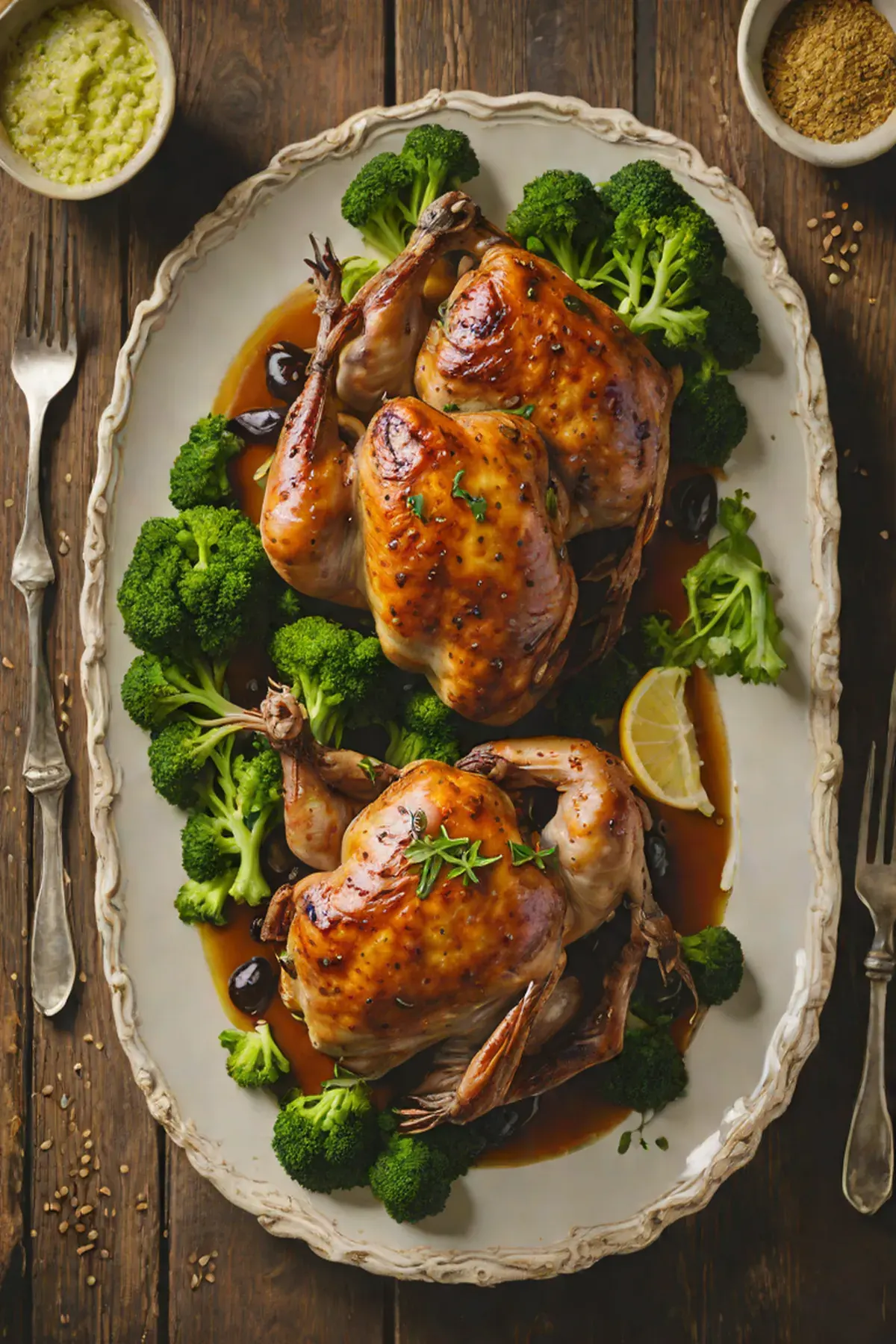 Roasted Quail with Broccoli