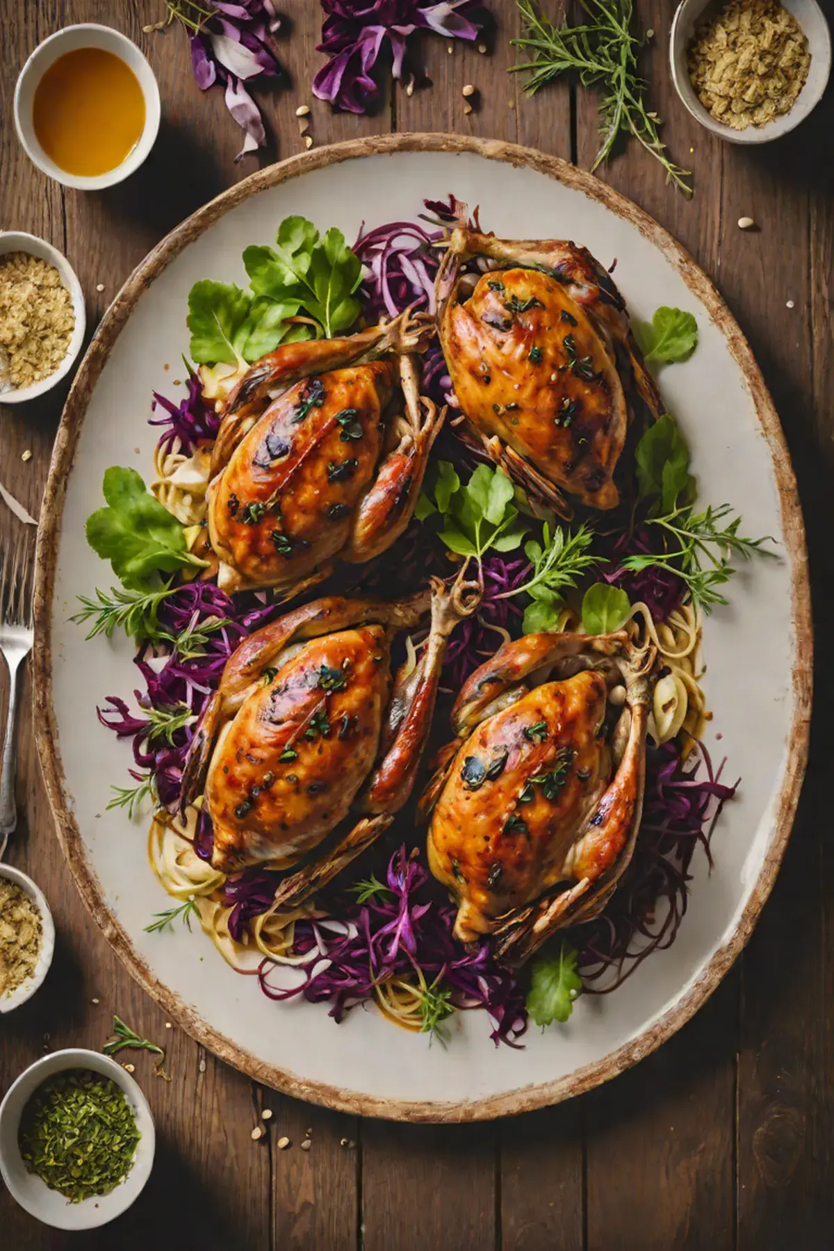 Roasted Quail with Cabbage