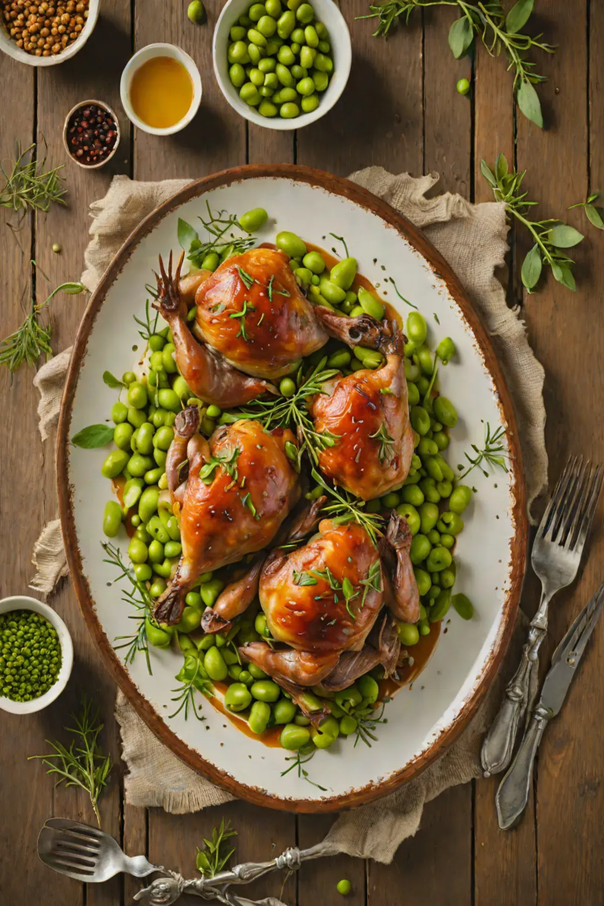 Roasted Quail with Edamame