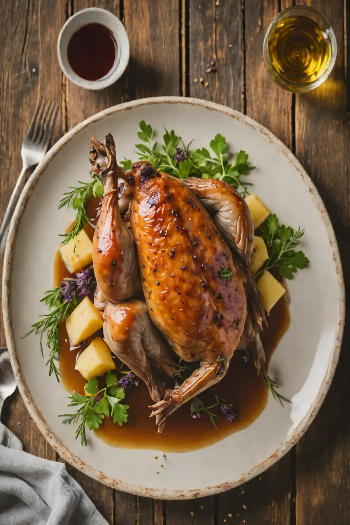 Roasted Quail with Parsnip and Thyme Jus