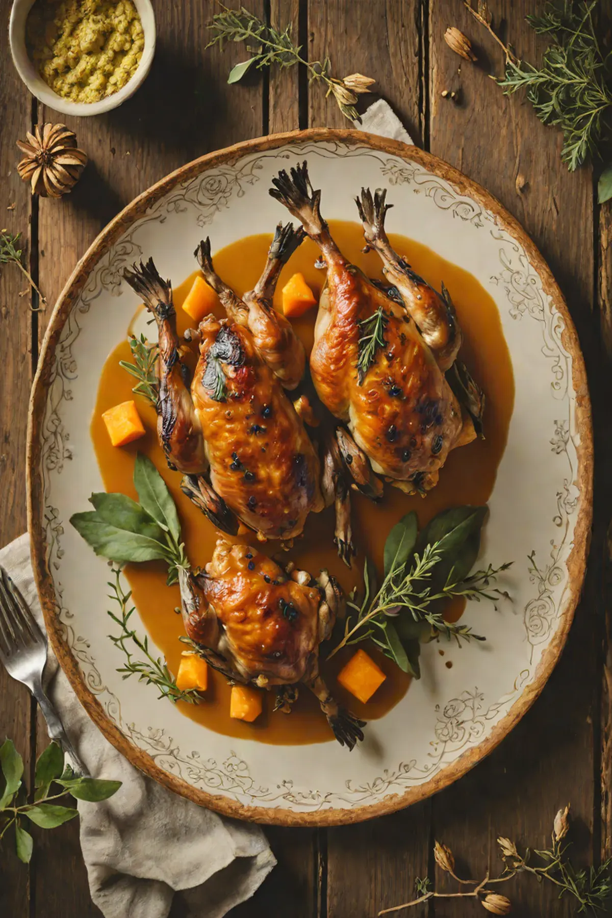 Roasted Quail with Pumpkin and Sage Brown Butter