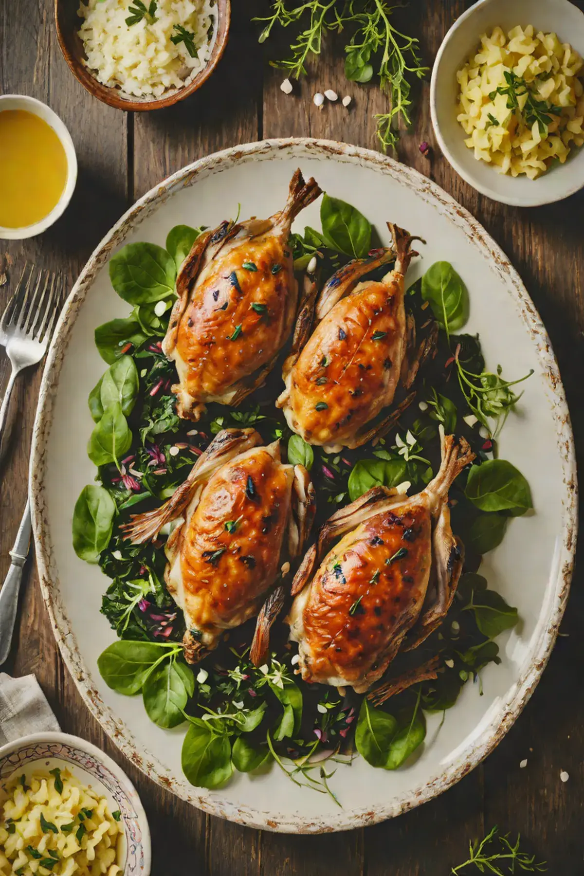 Roasted Quail with Spinach