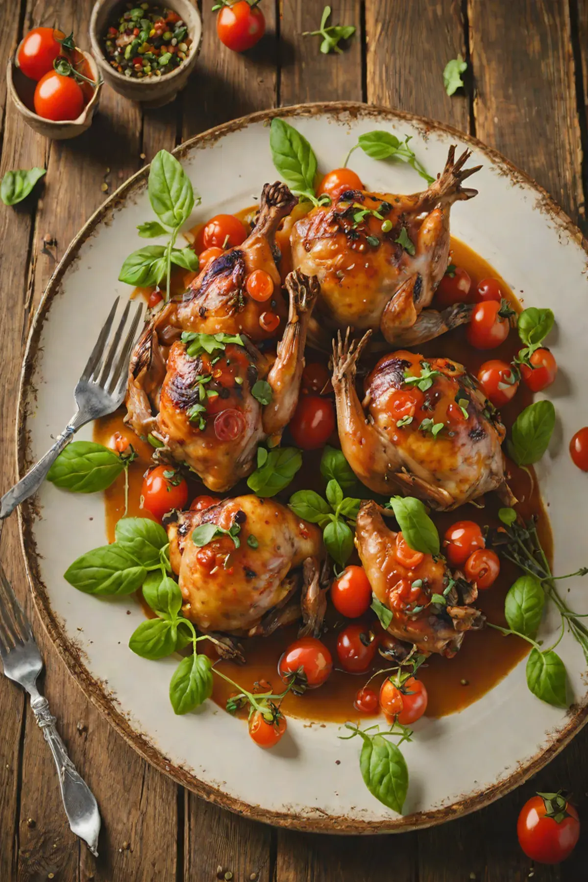 Roasted Quail with Tomato and Herb Sauce
