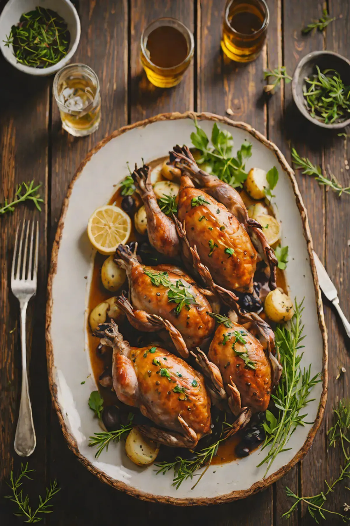 Roasted Quail with Turnip and Thyme Glaze