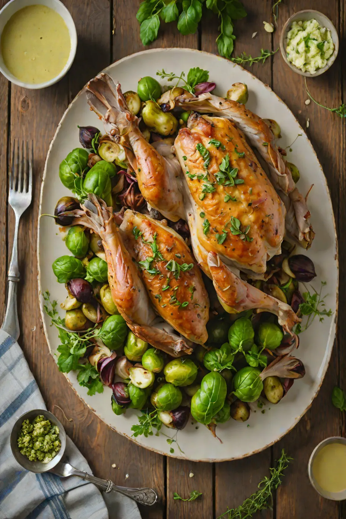 Roasted Rabbit with Brussels Sprouts and Herb Butter