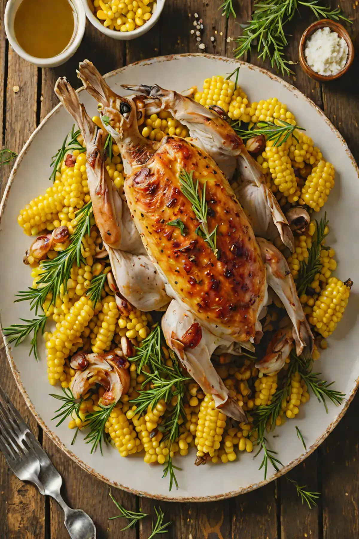 Roasted Rabbit with Corn