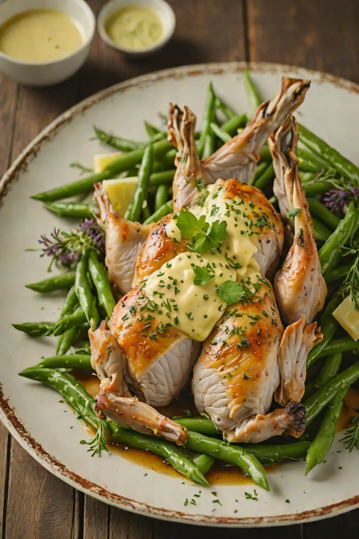 Roasted Rabbit with Green Bean and Herb Butter