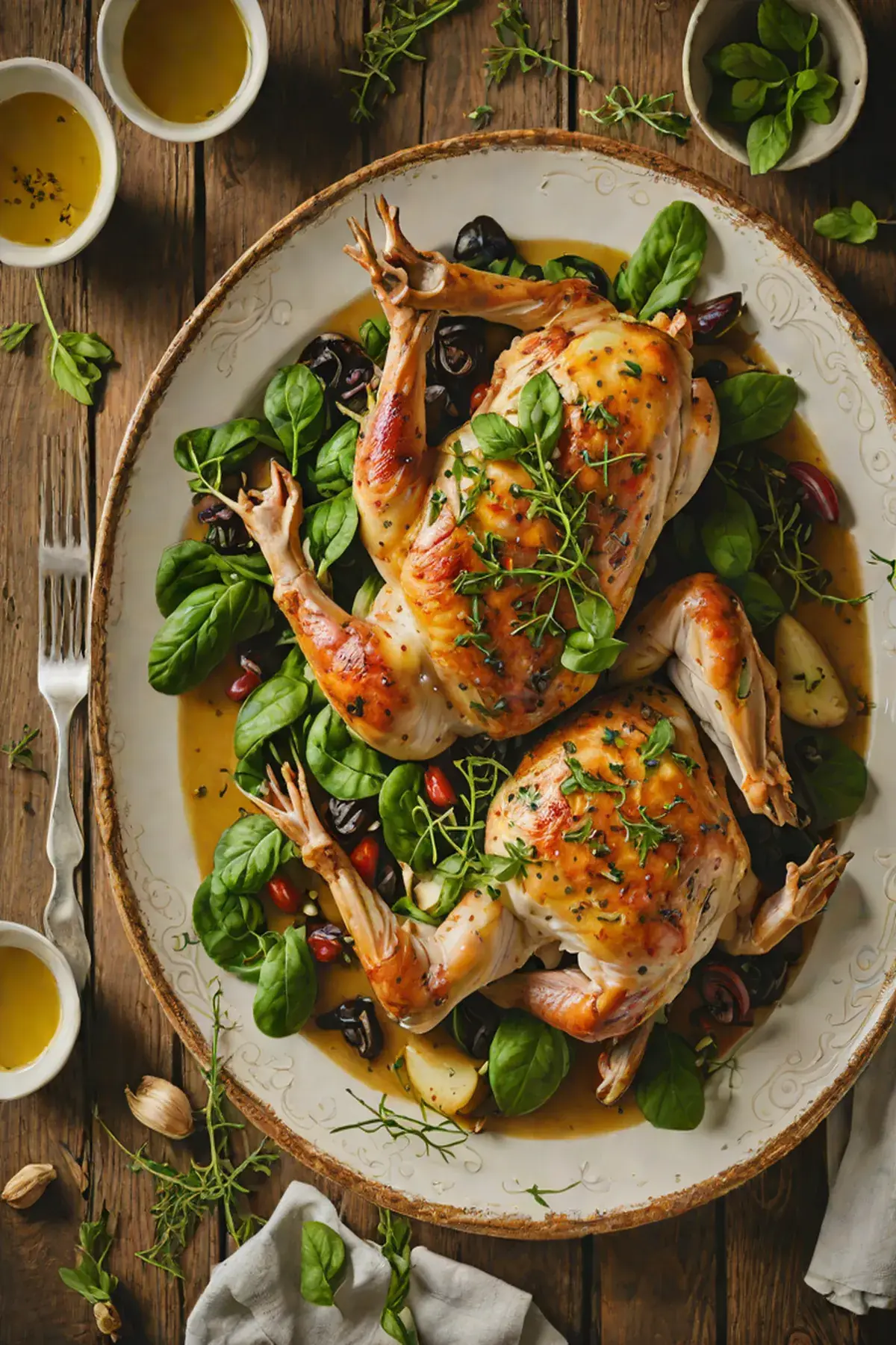 Roasted Rabbit with Spinach
