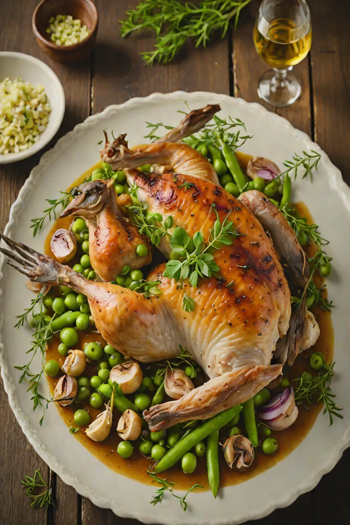 Roasted Rabbit with Spring Peas and Thyme