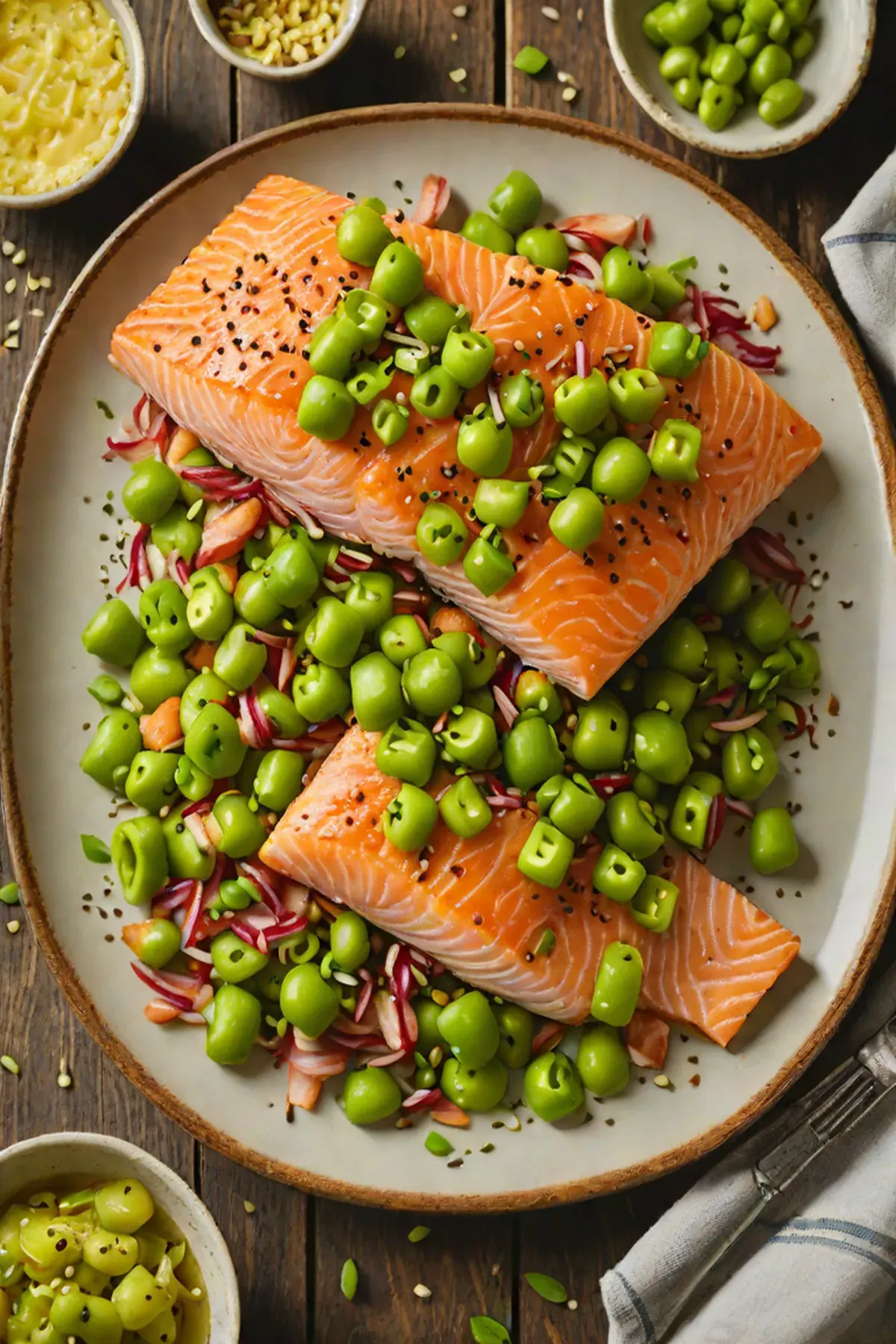 Roasted Salmon with Edamame