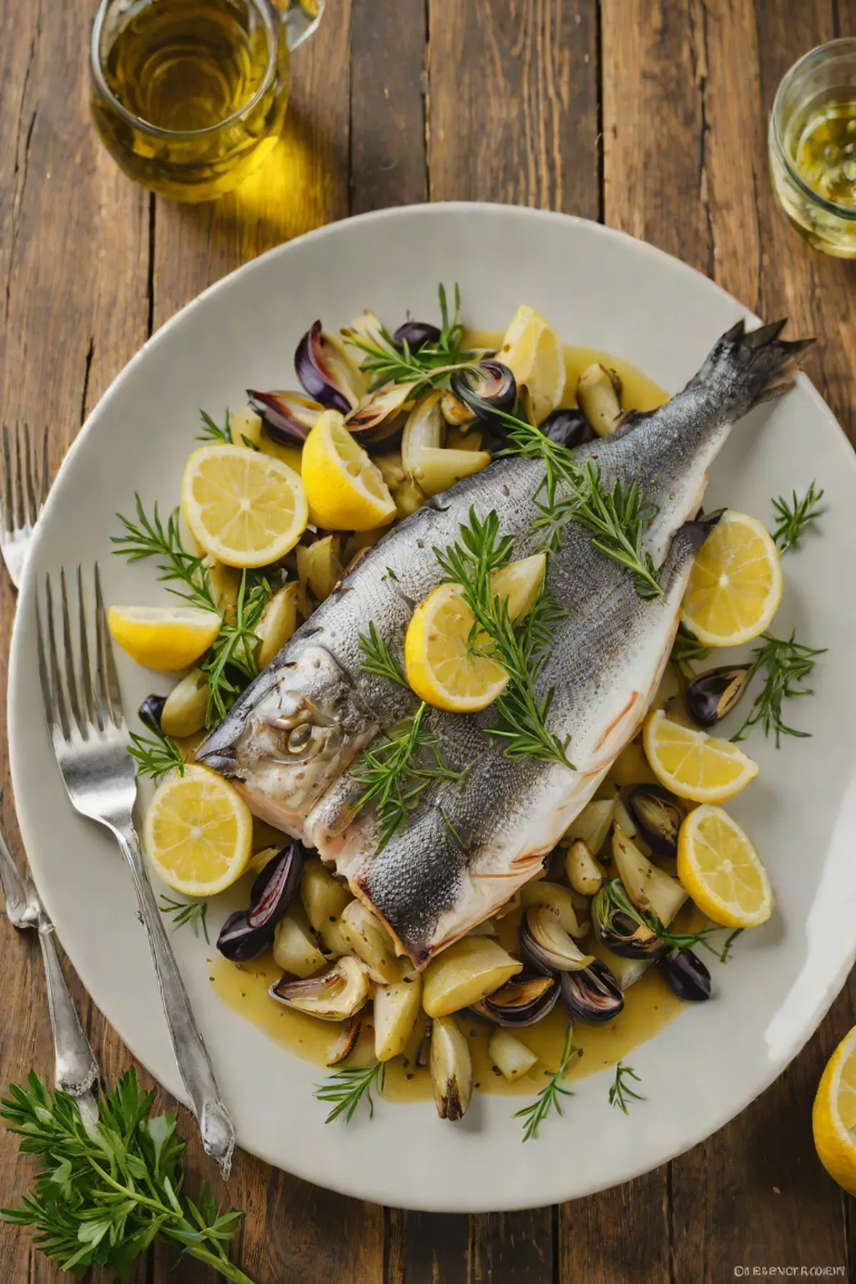 Roasted Sea Bass with Artichoke, Lemon, and Thyme