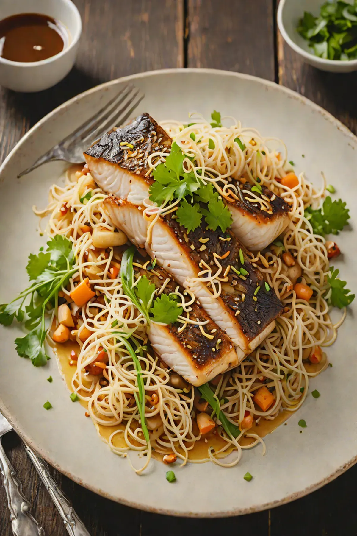 Roasted Sea Bass with Bean Sprout and Ginger Sauce