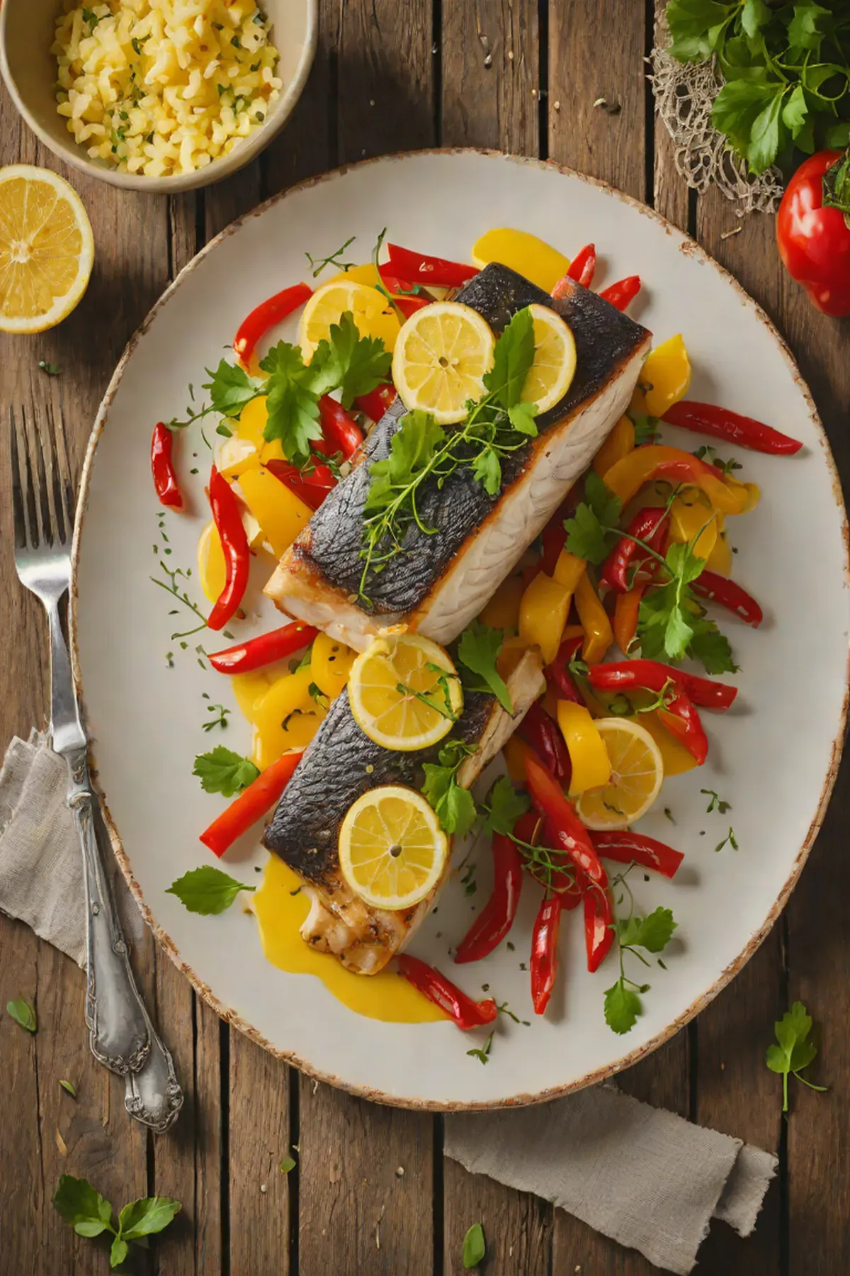 Roasted Sea Bass with Bell Pepper and Lemon Butter