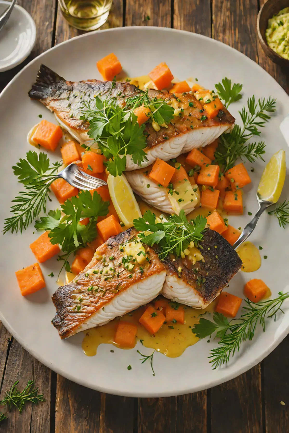 Roasted Sea Bass with Carrot and Herb Butter