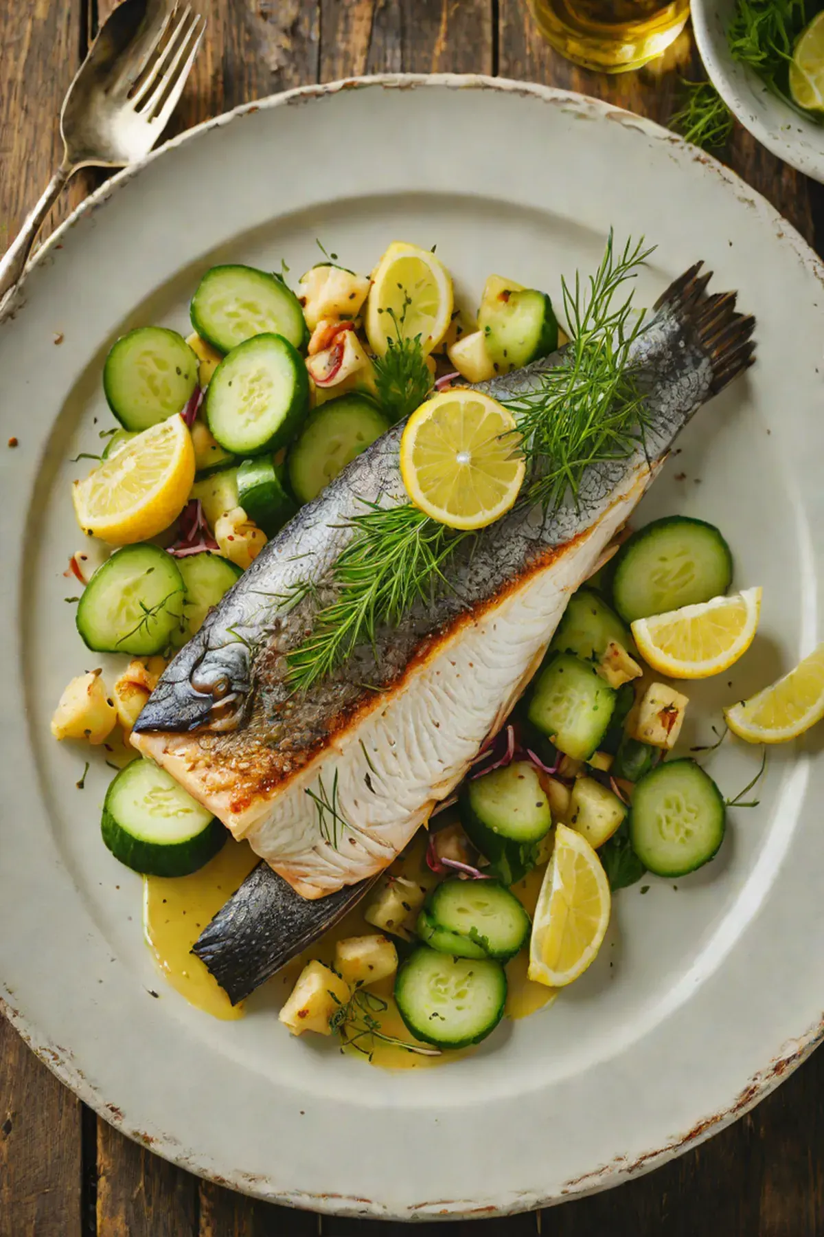 Roasted Sea Bass with Cucumber