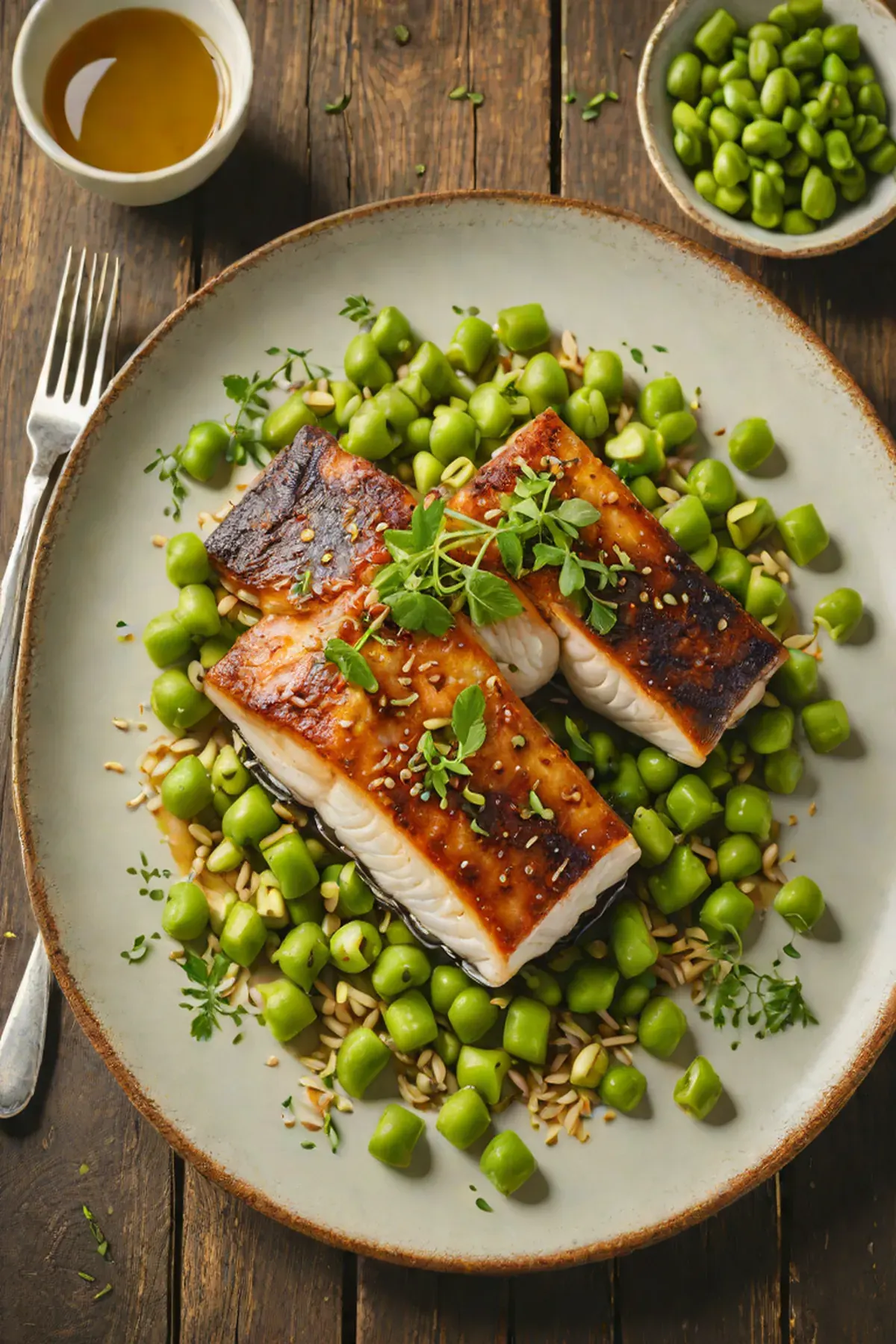 Roasted Sea Bass with Edamame