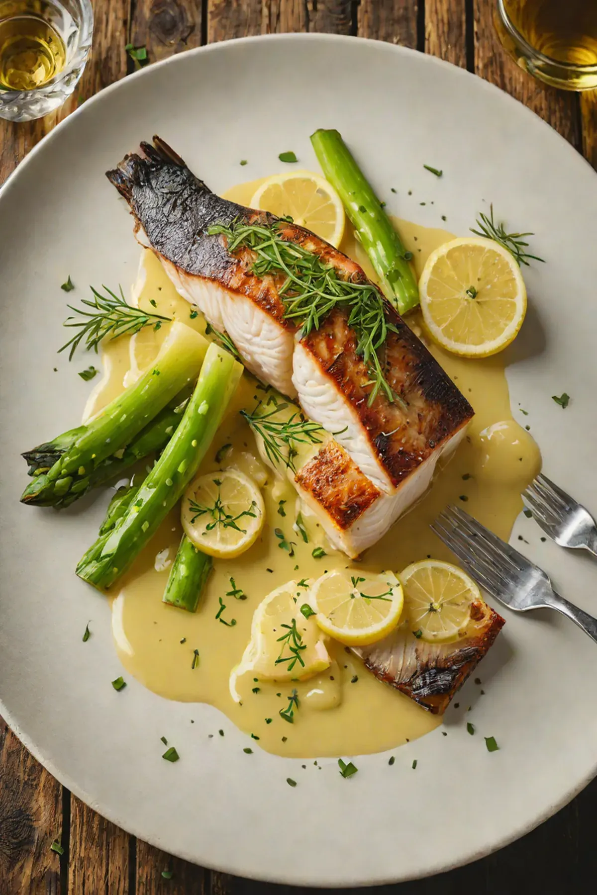 Roasted Sea Bass with Leek and Lemon Beurre Blanc
