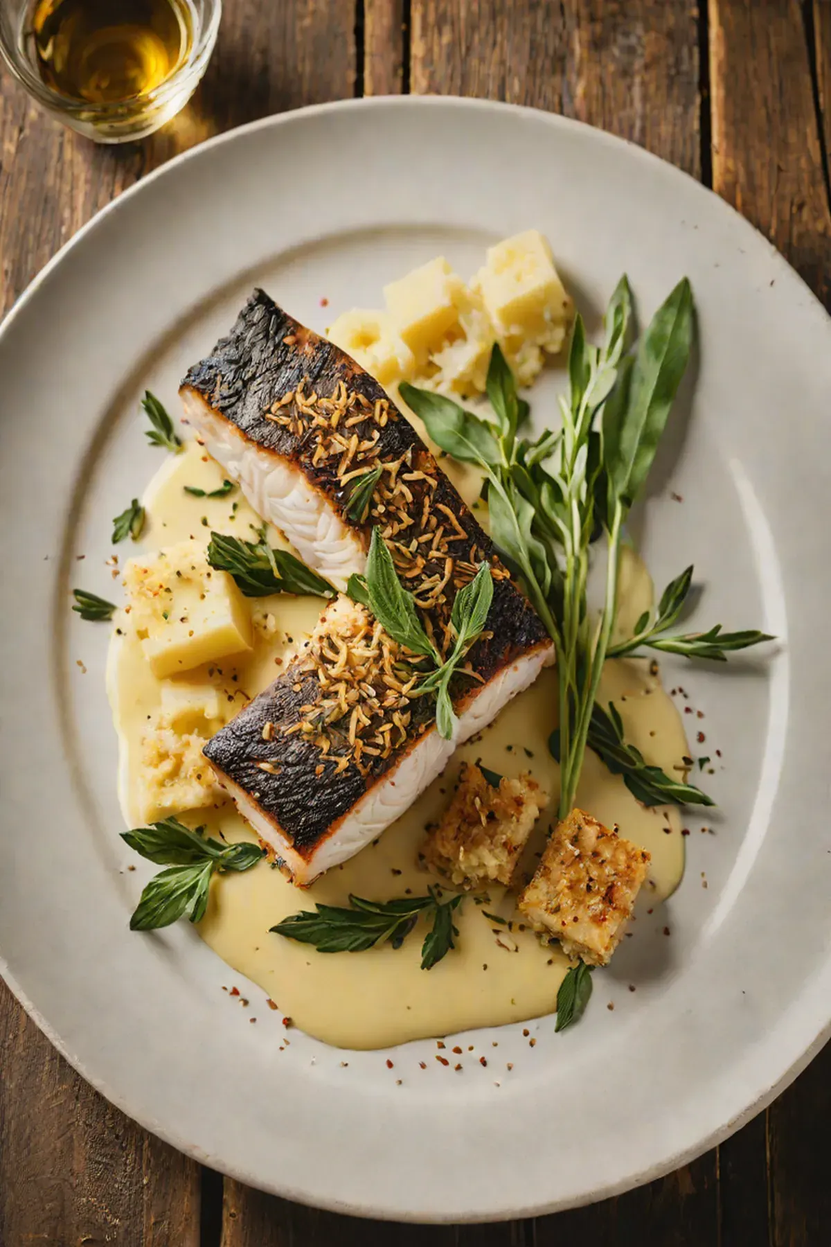 Roasted Sea Bass with Parsnip Purée and Crispy Sage Oil