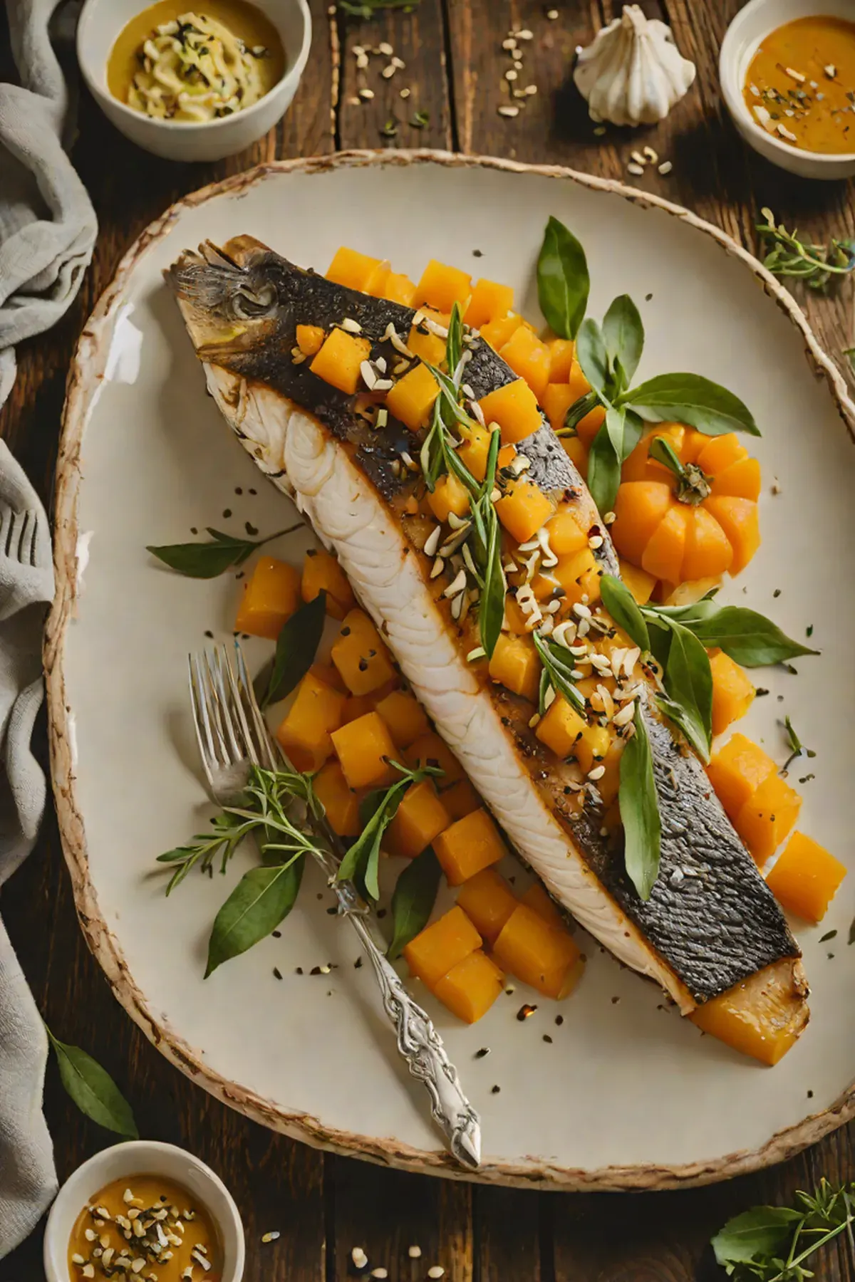 Roasted Sea Bass with Pumpkin and Sage Brown Butter