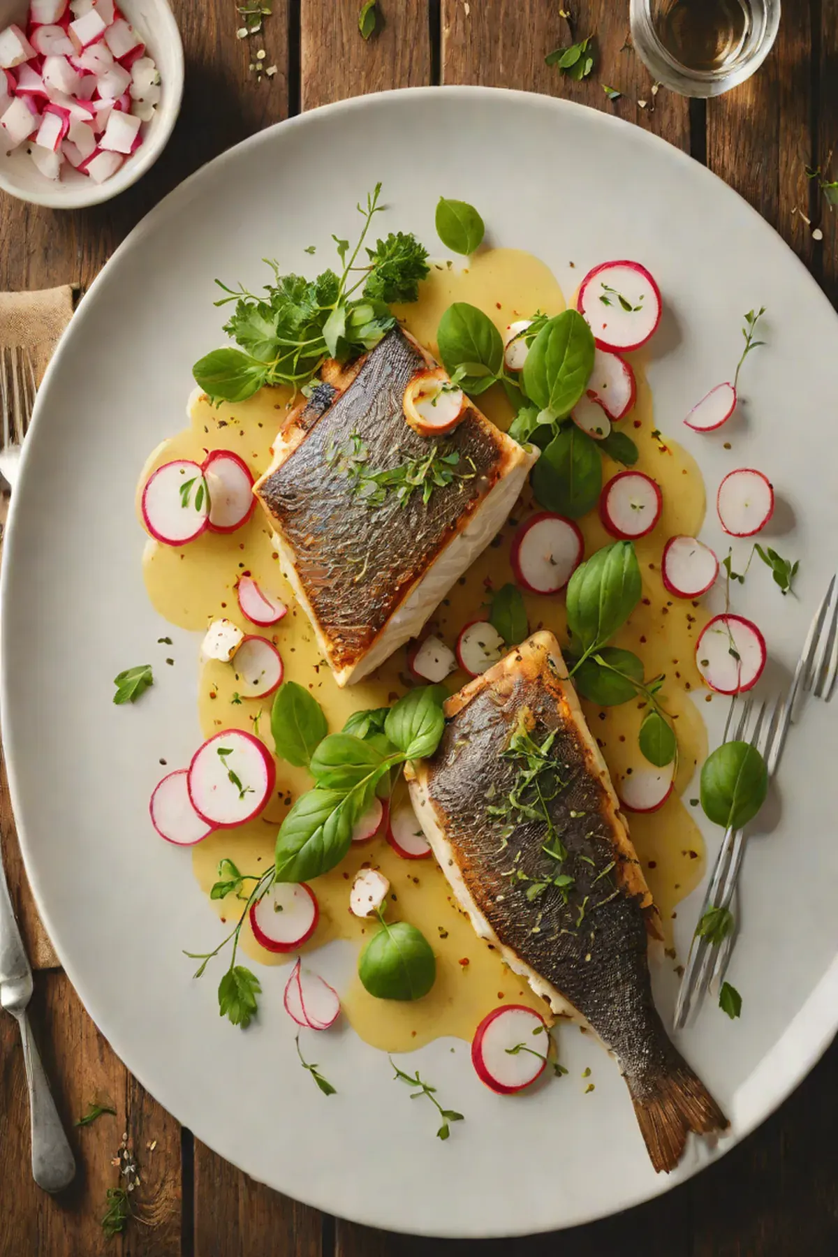 Roasted Sea Bass with Radish and Herb Butter