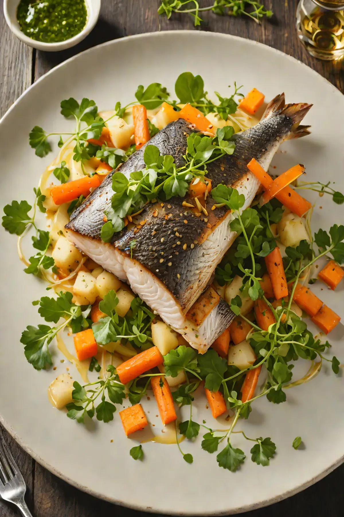 Roasted Sea Bass with Watercress