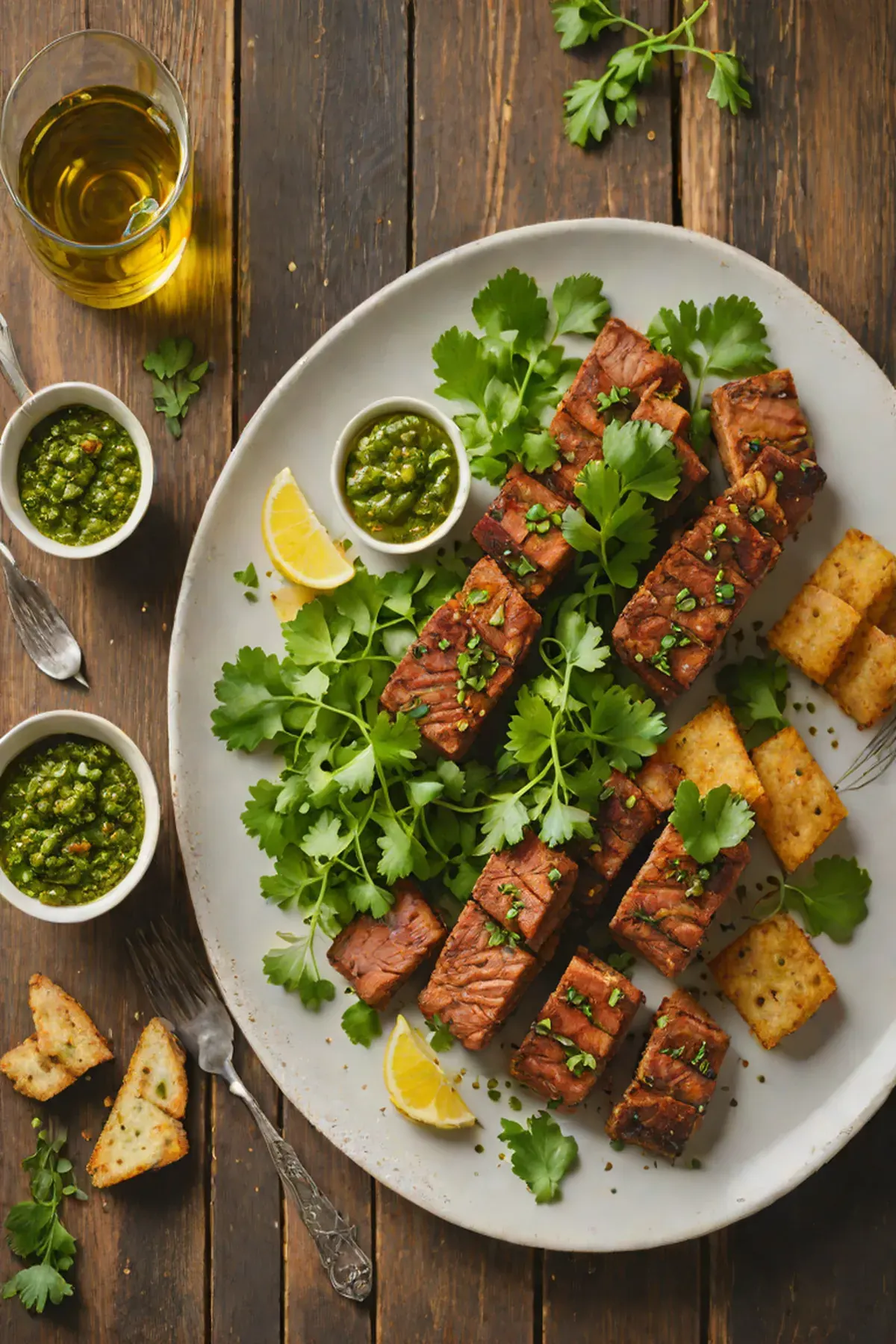 Roasted Seitan with Cassava Root Crisps and Chimichurri