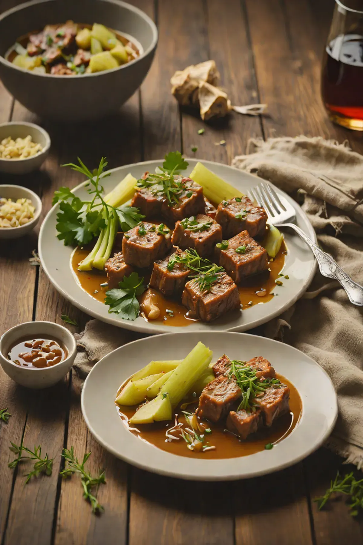 Roasted Seitan with Leek and Garlic Confit
