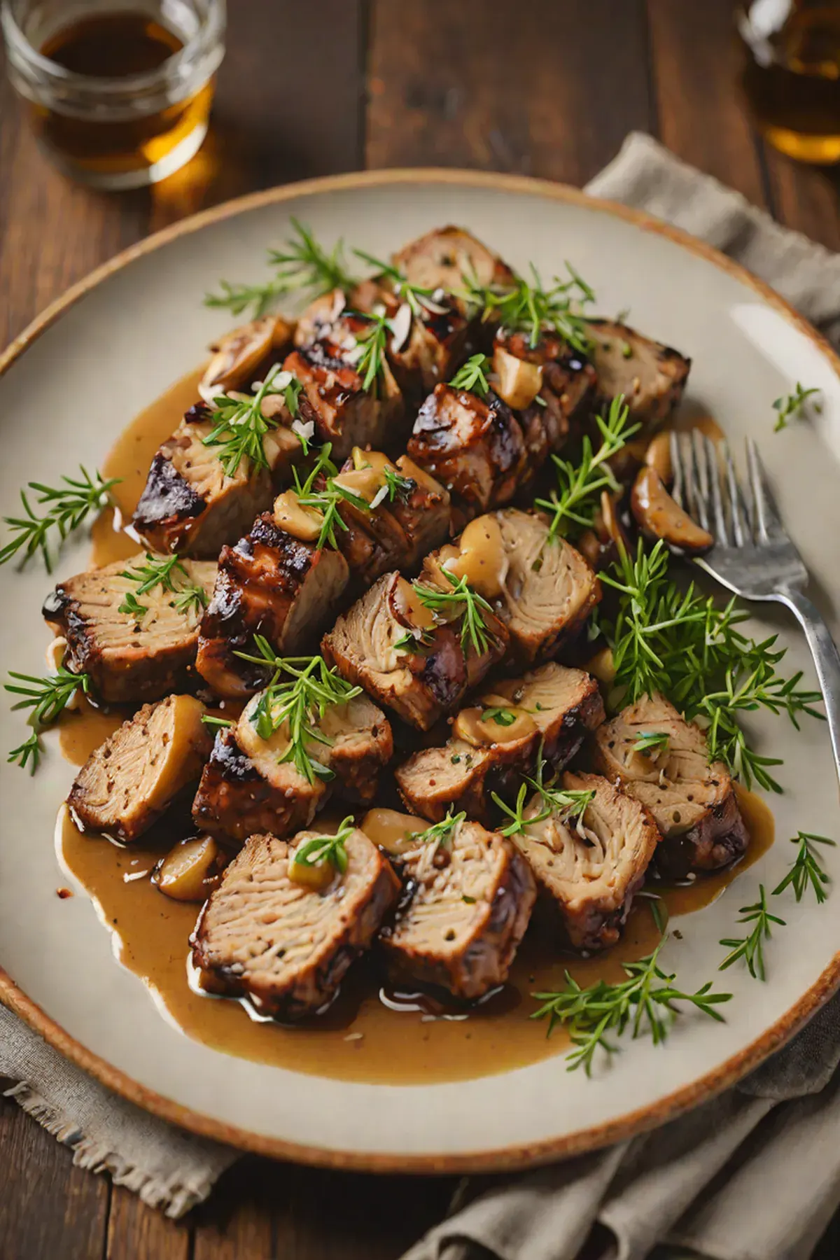 Roasted Seitan with Mushroom and Garlic Thyme Sauce