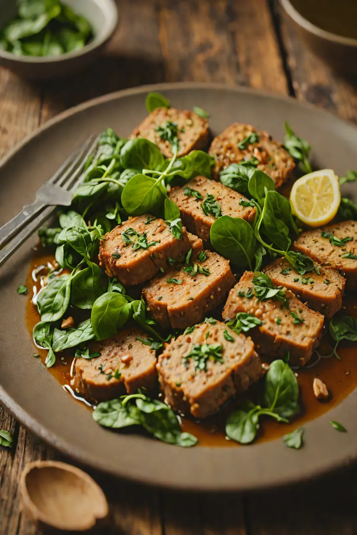 Roasted Seitan with Spinach