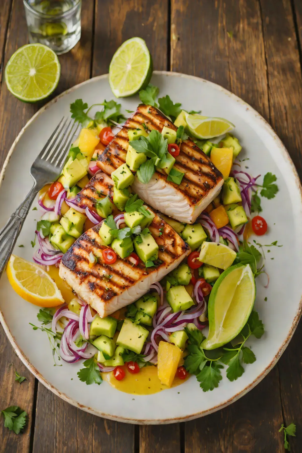 Roasted Swordfish with Avocado Salsa and Citrus Drizzle