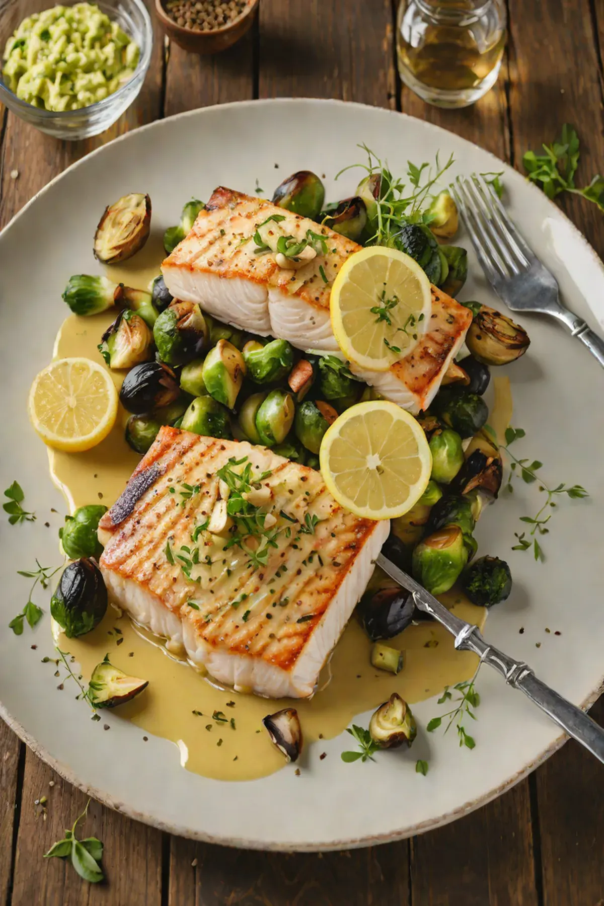 Roasted Swordfish with Brussels Sprouts and Lemon Beurre Blanc