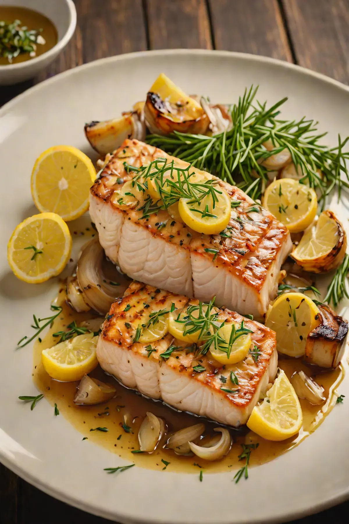 Roasted Swordfish with Caramelized Onions and Lemon