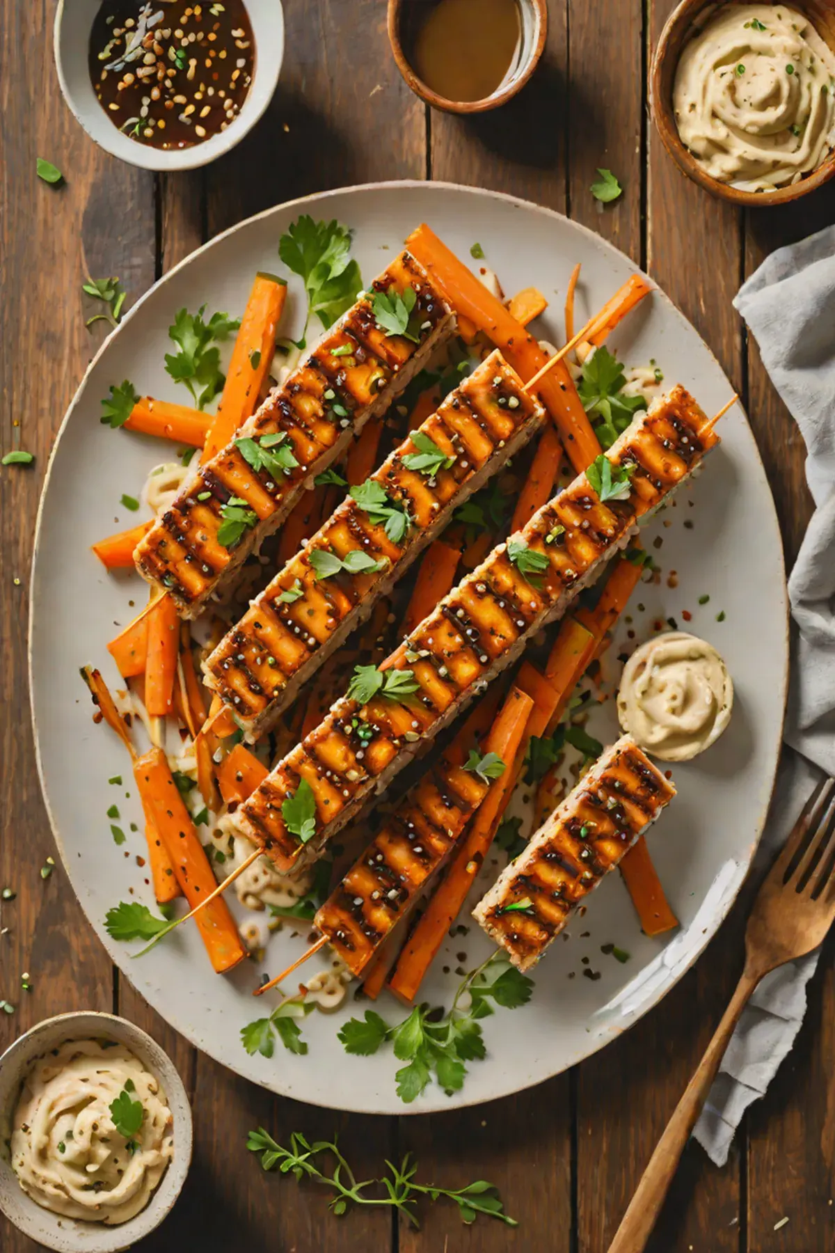 Roasted Tempeh with Caramelized Carrots and Tahini Drizzle