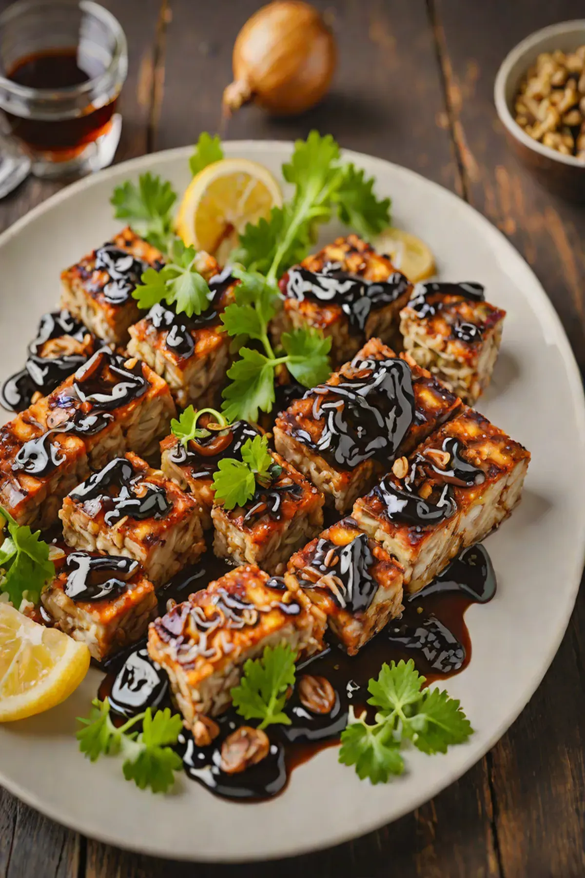 Roasted Tempeh with Caramelized Onion and Balsamic Glaze