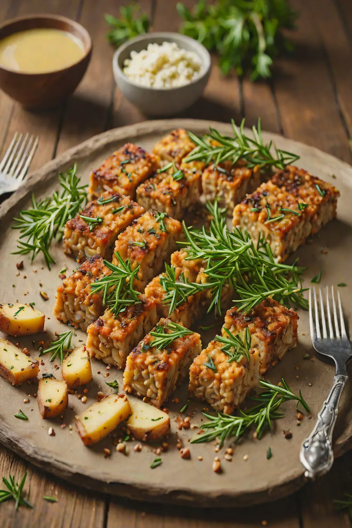 Roasted Tempeh with Potato and Herb Crust