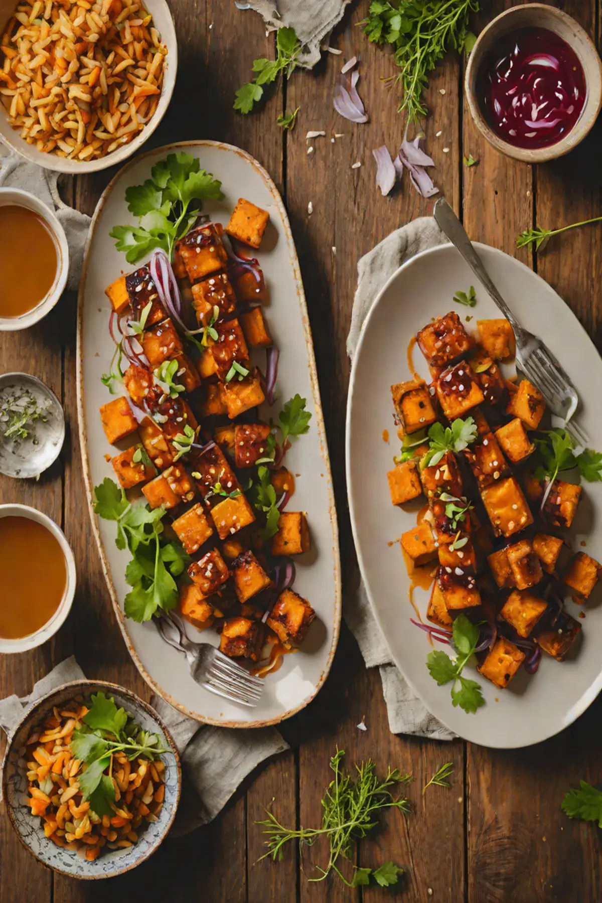 Roasted Tempeh with Sweet Potato and Maple-Miso Glaze
