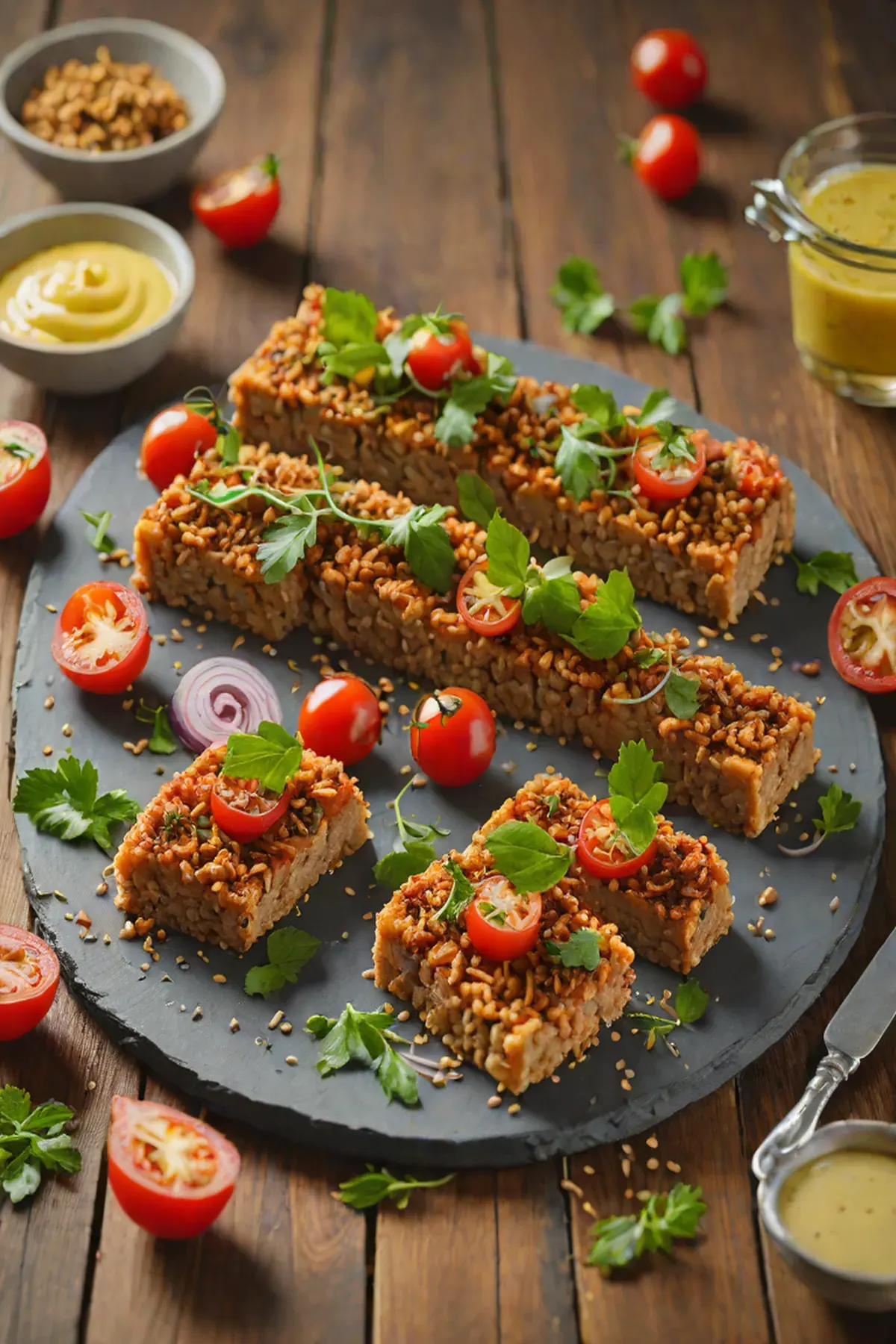 Roasted Tempeh with Tomato and Herb Crust