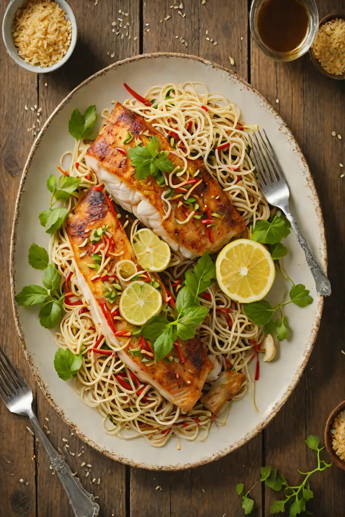 Roasted Tilapia with Bean Sprout Medley