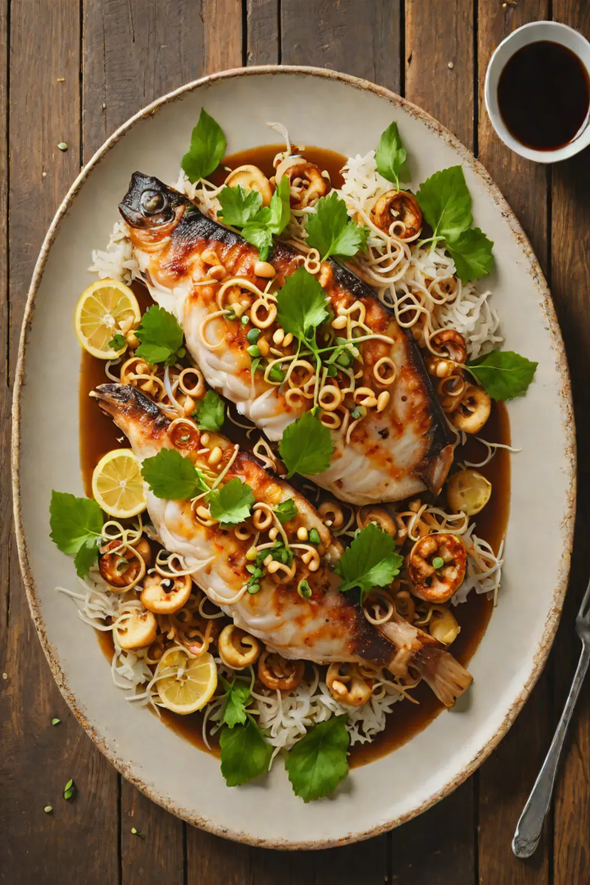 Roasted Tilapia with Lotus Root and Ginger-Soy Glaze
