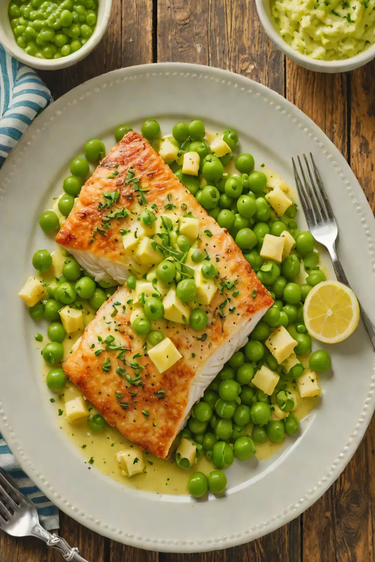 Roasted Tilapia with Pea and Lemon Butter Sauce