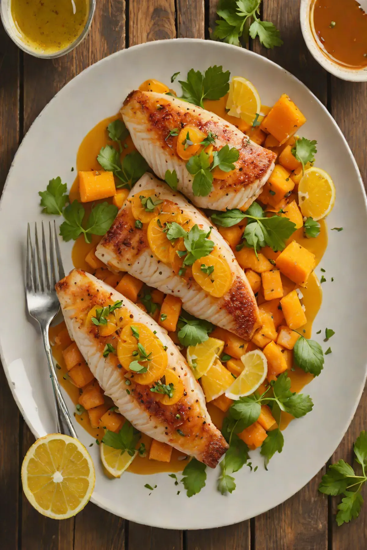 Roasted Tilapia with Sweet Potato and Citrus Glaze
