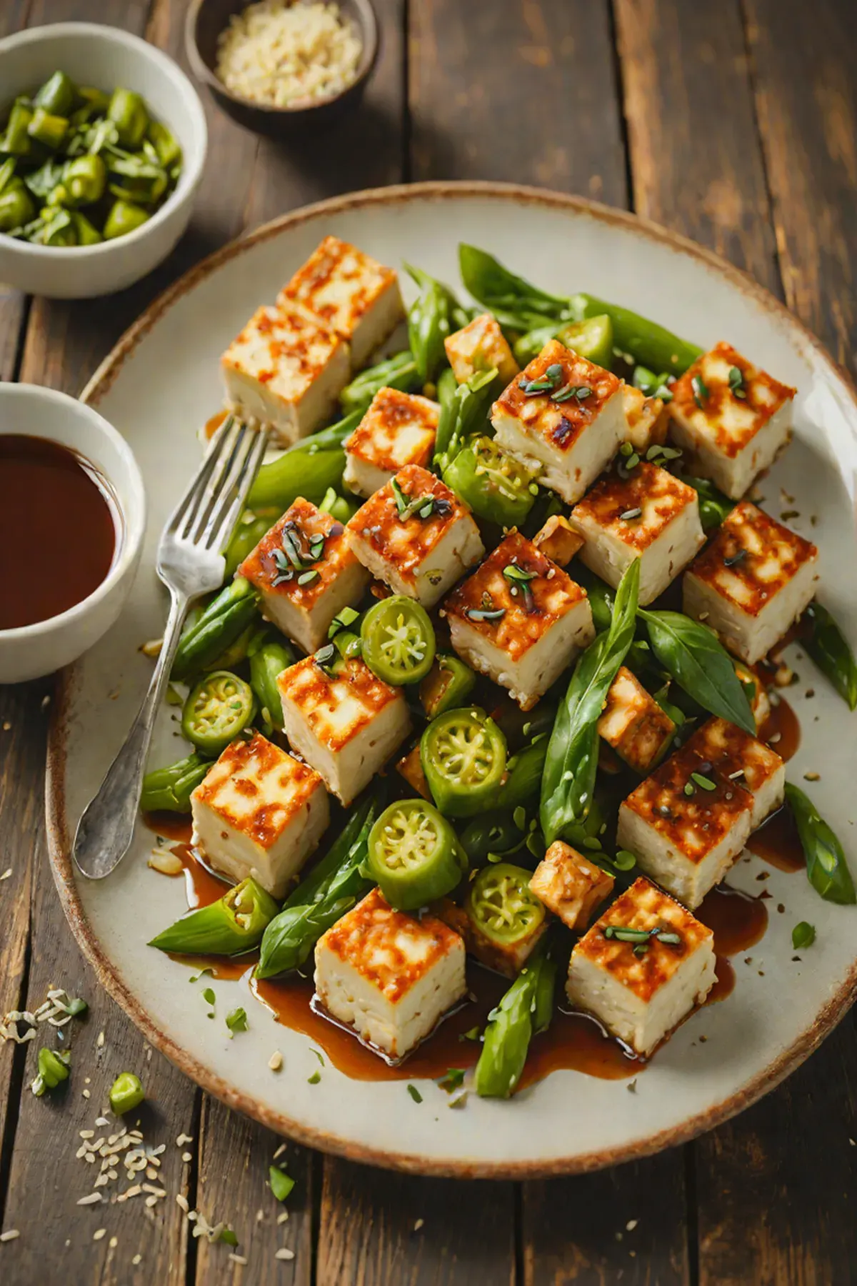 Roasted Tofu with Okra