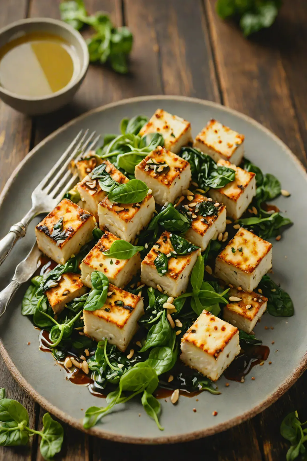 Roasted Tofu with Spinach